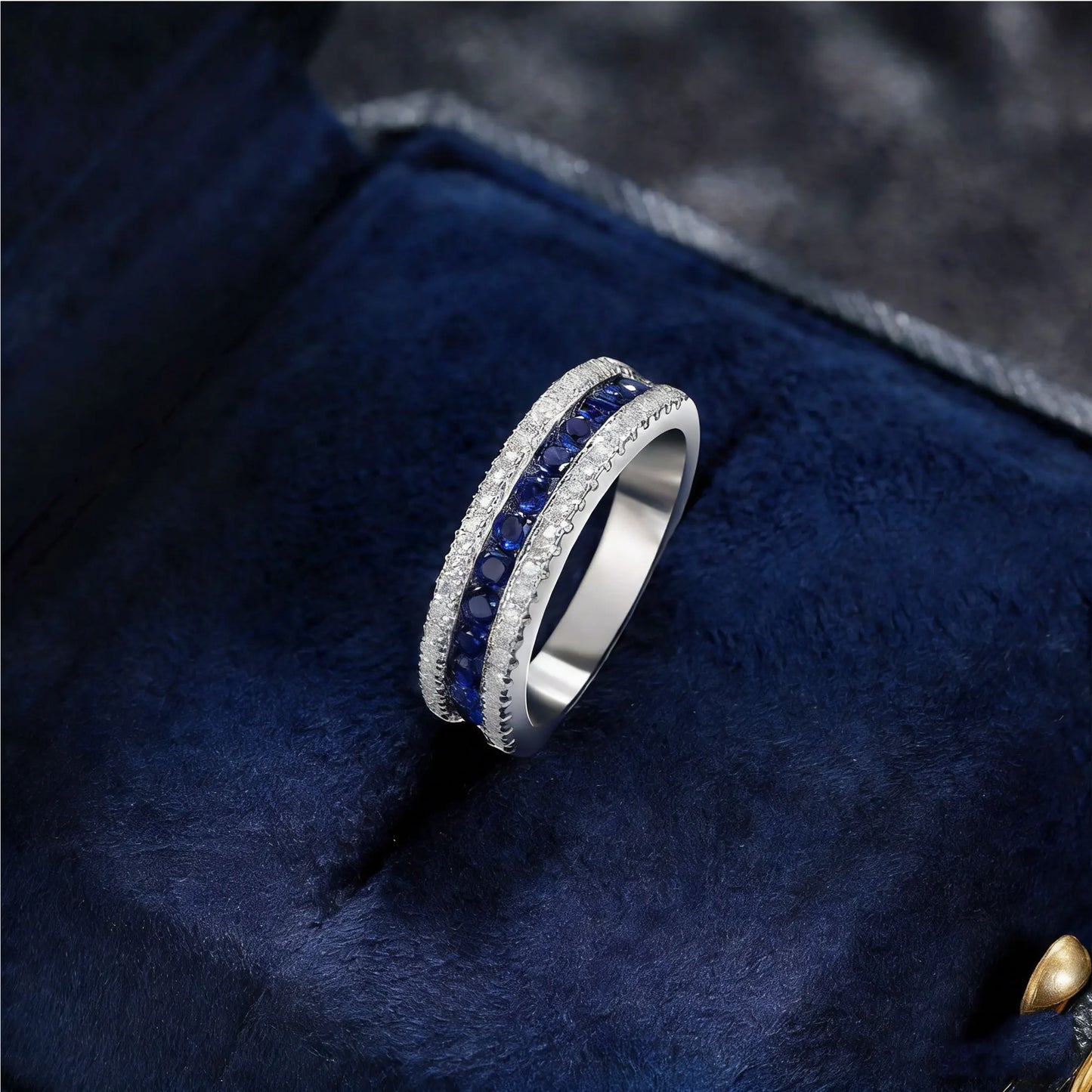 White and Blue Created Sapphire Rings for Women Half Eternity Wedding Band Cubic Zircon Party Ring