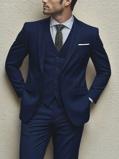 Men's 3pcs Suit Set, Jacket + Vest + Pants, Fashionable, Suitable for Weddings, Parties and Formal Occasions