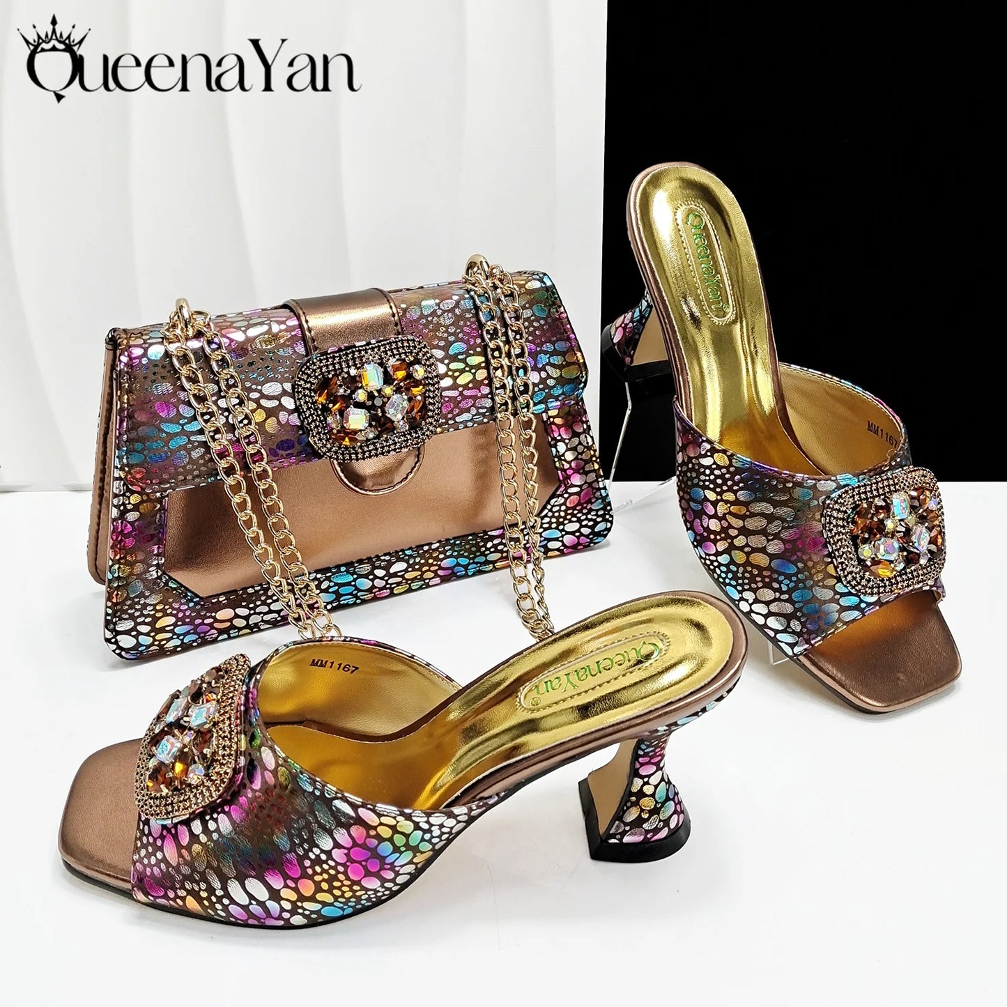 Fashion Newest Arrival Orange Color Square Toe Women Sandals Shoes Matching Bag Set for Ladies Wedding Party Pump