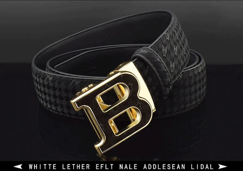 High Quality Automatic Buckle belts men Golden buckle fashion Waist Strap genuine leather Cowskin cintos masculinos B letter