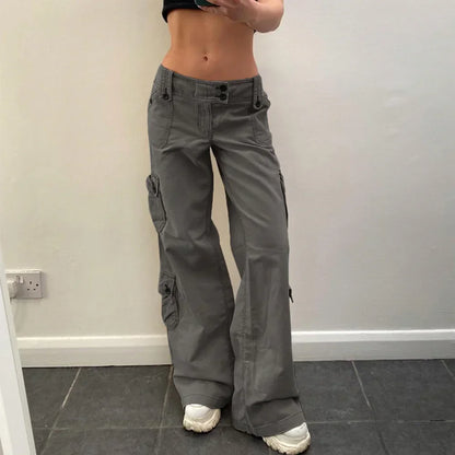 Calça Cargo Feminina Jeans Reta Casual Street Retrô