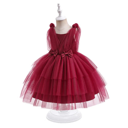 Summer Bow Bridemaid Party Girls Dresses Elegant Tulle Birthday Wedding Princess Dress for Girl New Years Prom Christmas Costume