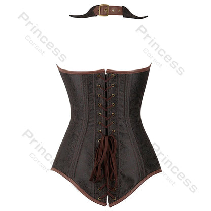 Steampunk Corsets for Women V-neck Gothic Corset Jacquard Corset Vest Cosplay Costume Pirate Corset Brown Black