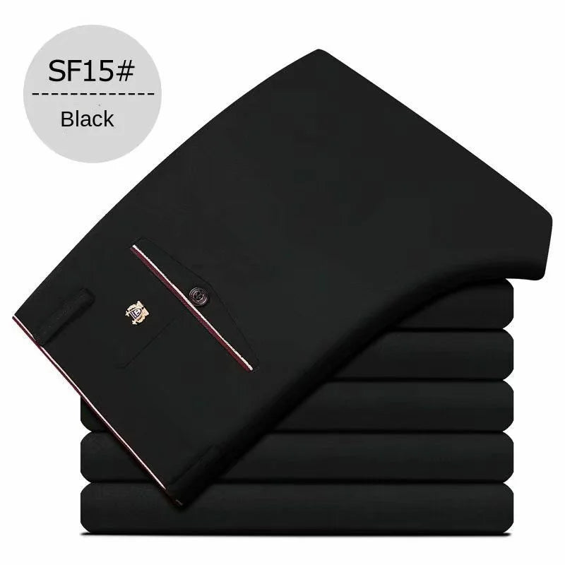 Fashion Men's Dress Pants Black Straight Business Casual Trousers Stretch Non-Ironing Slim Fit Formal Wear Suit Pants for Man