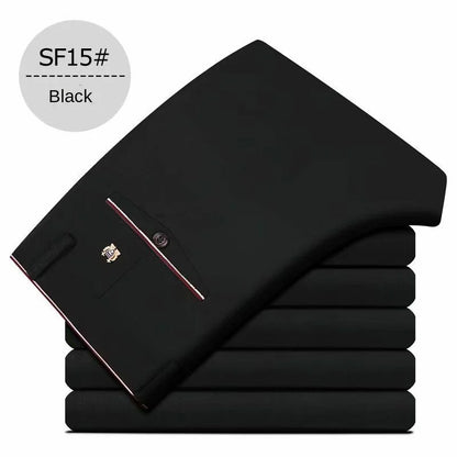 Fashion Men's Dress Pants Black Straight Business Casual Trousers Stretch Non-Ironing Slim Fit Formal Wear Suit Pants for Man