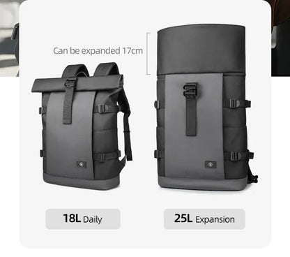 Waterproof Roll-Top Backpack for Men Large Capacity Expandable 17 Inch Laptop Bag Leisure Travel Backpack Hiking Camping Bags
