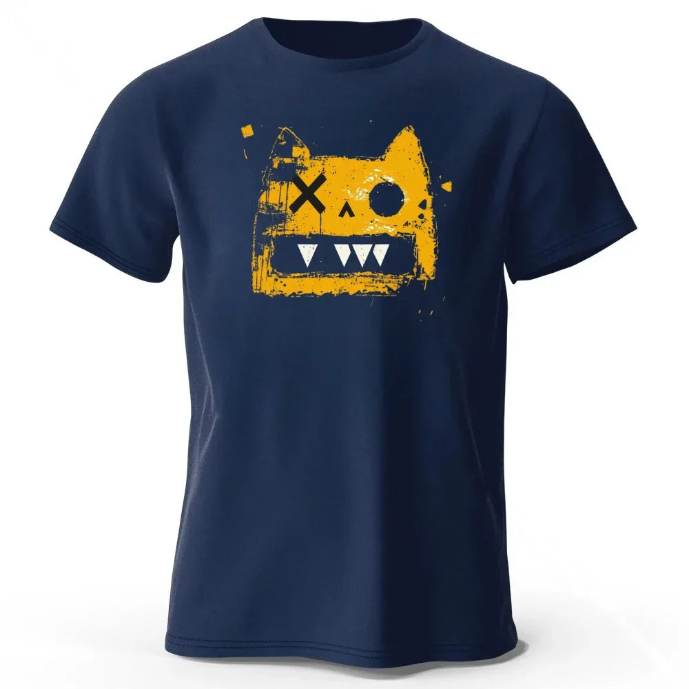 Creative Graffiti Style Cat High Quality Cotton Short Sleeve Daily Casual Men Loose Large Comfortable Breathable Sports T-shirt