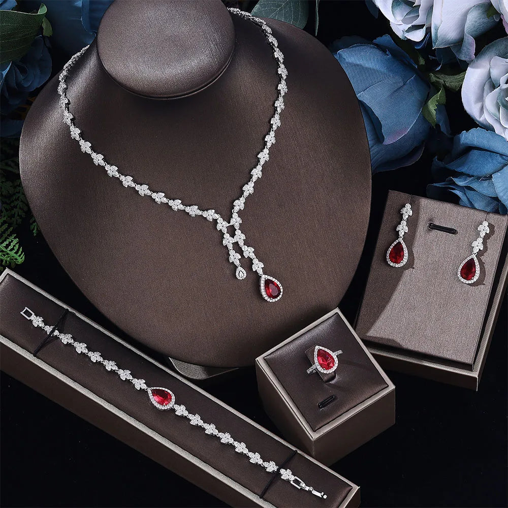 4 pieces of cubic zirconia jewelry, luxury Dubai Nigerian crystal wedding necklace, popular in Central Asia