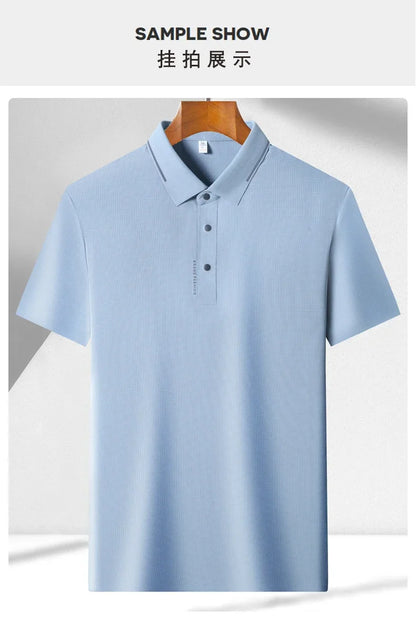 Men's Seamless Knit Polo Shirt - Summer Short Sleeve, Stretch Polyamide Spandex Blend Business Casual T-shirt