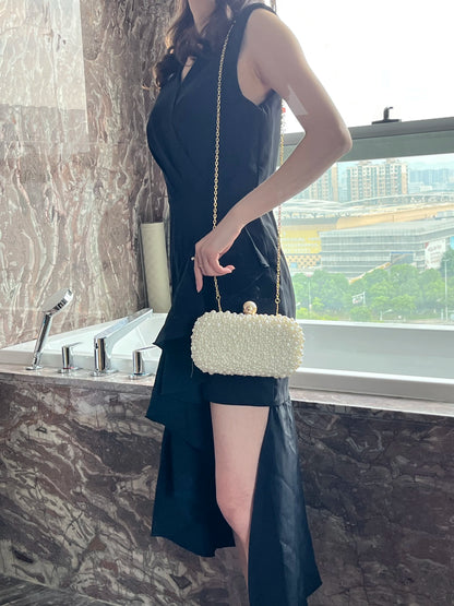 Fashion Elegant Women White Beige Luxury Special Crystals Beaded Pearl Evening Clutch Bags Wedding Party Handbag Beaded
