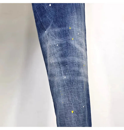 Street Fashion Men Jeans Retro Blue High Quality Elastic Skinny Fit Ripped Jeans Men Patched Designer Hip Hop Brand Pants Hombre