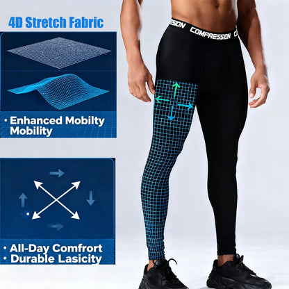 Men's Compression Leggings High Elastic Quick Dry Breathable Sports Base Layer for Gym Running Basketball Workout