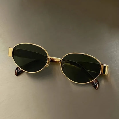 New Trendy Oval Sunglasses for Women Luxury Metal Frame Sun Glasses Ladies Classic Vintage Round Shades Unisex ﻿