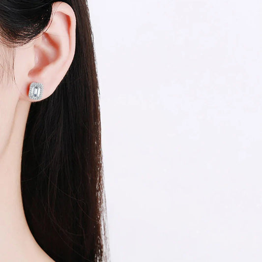 0.5CT 1CT 2CT Emerald Cut Moissanite Stud Earrings for Women Radiant Cut Bridal Classic Studs Jewelry S925 Silver Earring
