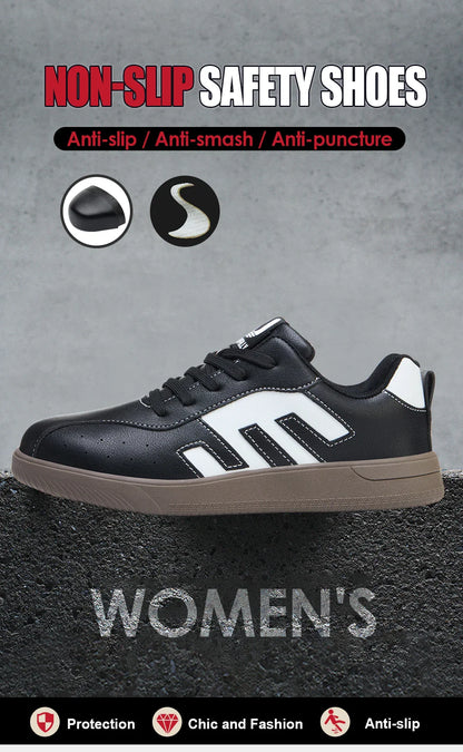 Ladies Safety Shoes Steel Toe Anti- Crush Lightweight Kevlar Work Shoes Fashionable Black And White Casual Protection Footwear