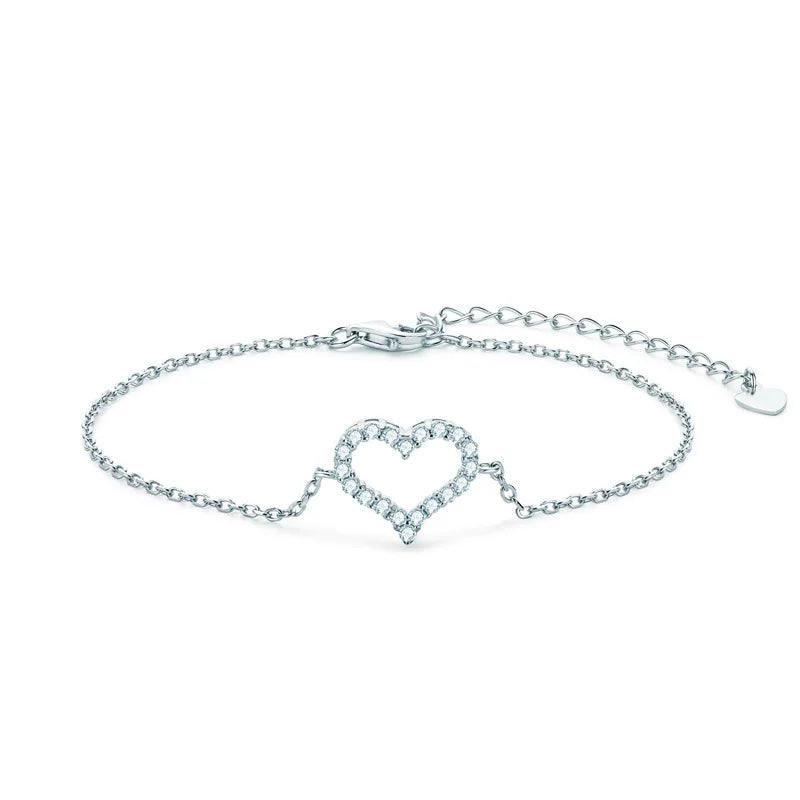 2mm Heart-Frame Full Moissanite Diamond Bracelets for Women 925 Sterling Silver Plated 18k Gold Charm Bracelet Fine Jewelry