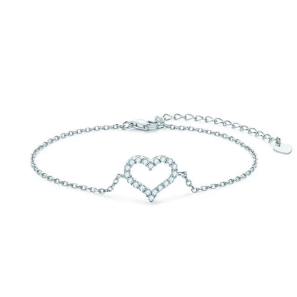 2mm Heart-Frame Full Moissanite Diamond Bracelets for Women 925 Sterling Silver Plated 18k Gold Charm Bracelet Fine Jewelry