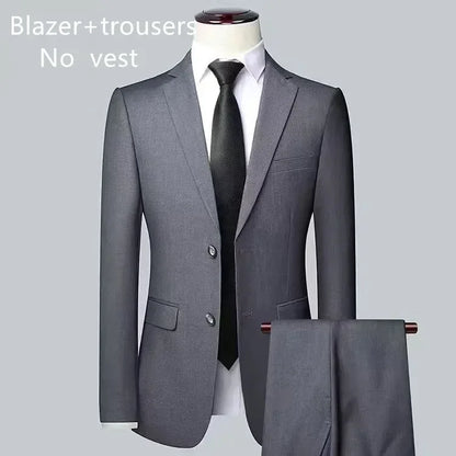 High quality Men Solid color Business - stylish handsome groom best man wedding dress 3/2/1 Single piece optional
