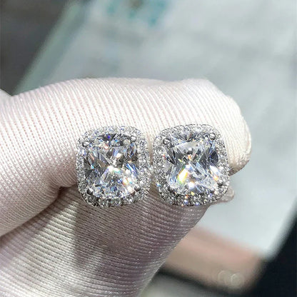 Ne'w Bright White/Yellow/Pink CZ Stud Earrings for Women Fashion Contracted Jewelry High Quality Wedding Engagement
