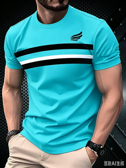 Simple Fashion Striped Graphic T Shirts For Men Summer Casual Short Sleeve 3D Printed T-shirts Loose Breathable Daily Wear Tees