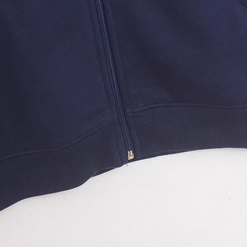 Mickey Mouse Paris Letter Cartoon Print Fleece Sweatshirt Fashion Unisex Women Pockets Hooded Zip Up Jumper Tops