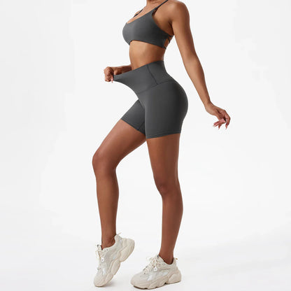Two Pieces Yoga Set Women Gym Shorts Sports Suit Female Soften Skin-Friendly Activewear Beauty Back Women Sportswear