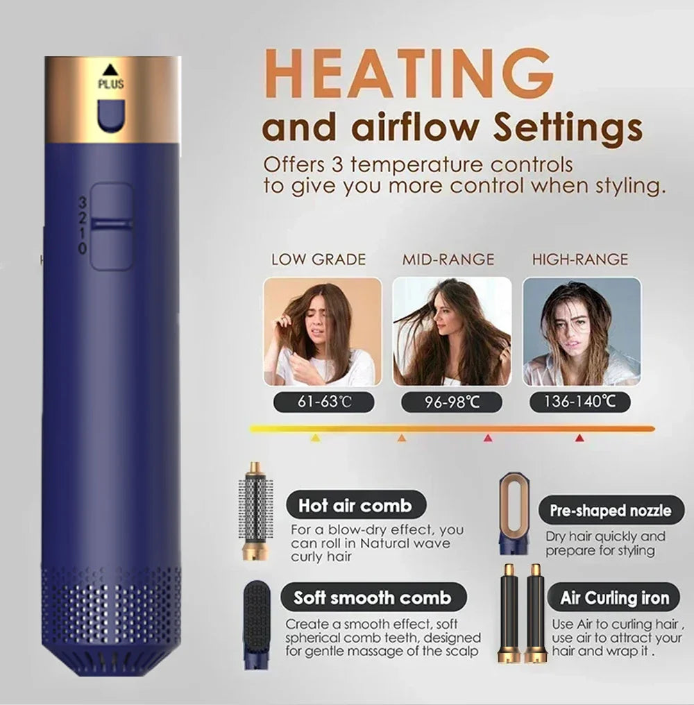 5 In 1 Professional Hair Dryer Hot Air Comb Brush With Curling Iron And Hair Straightener For Salon Quality Hair Styling