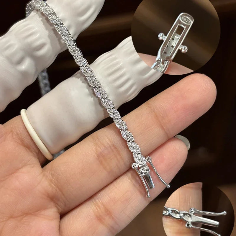 Full Moissanite Diamond Hook Link Chain Bracelet 1.2mm D Color For Woman Man S925 GRA Certified Couple Bracelets Bangle