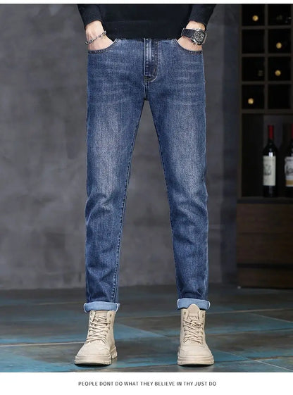 New Autumn/Winter 2026 Young Men Slim Stretch Jeans Straight Men High Waist Young Men Fashion Men's Trousers Jeans Pants