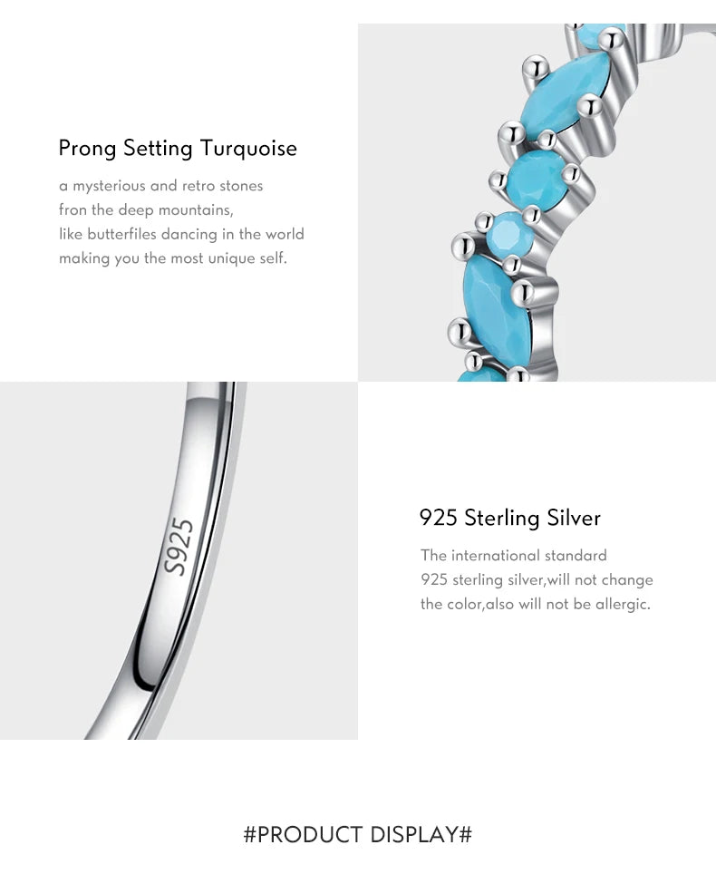 Vintage 925 Sterling Silver Elegant Turquoise Trendy Female Ring For Women Party Stackable Fine Jewely Birthday Gifts