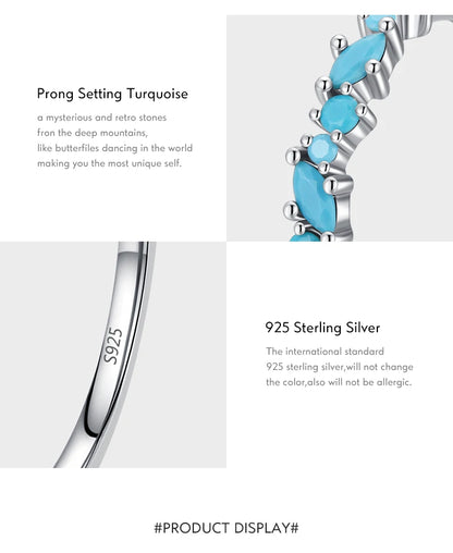 Vintage 925 Sterling Silver Elegant Turquoise Trendy Female Ring For Women Party Stackable Fine Jewely Birthday Gifts