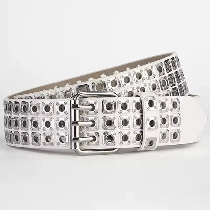 Women Belt  Fashion Square Beads, Willow Nails, Three Exhaust Eyes, Punk Street Cool, Personalized Men's and Women's Belts