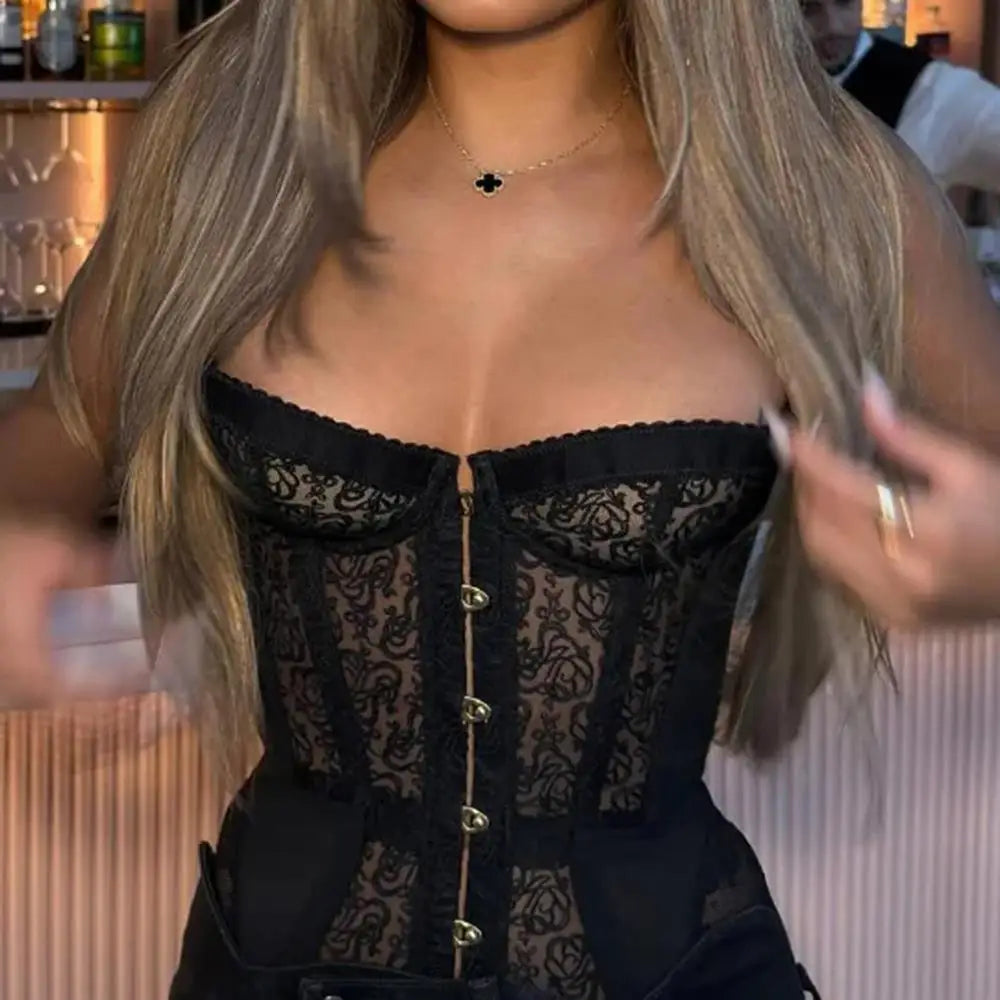 Tight Corset Strapless Top Sleeveless Boobs Street Trendy Vest Sexy Lace Hollow Fashion Spicy Girl Strapless Chic Party Top