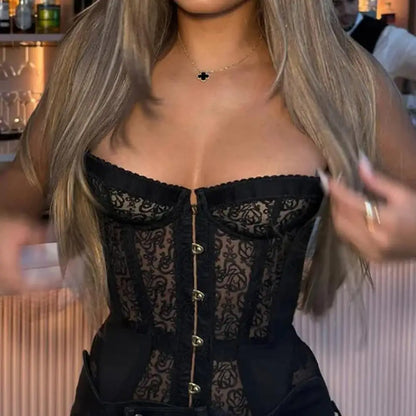 Tight Corset Strapless Top Sleeveless Boobs Street Trendy Vest Sexy Lace Hollow Fashion Spicy Girl Strapless Chic Party Top