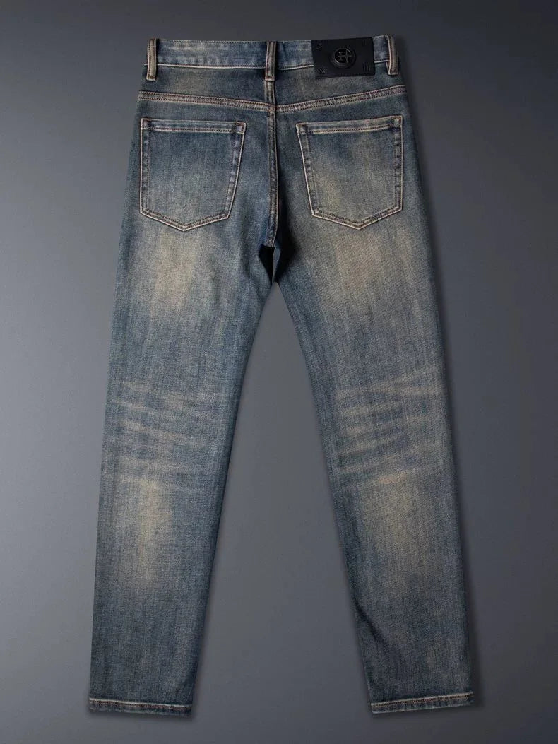 New Spring/Autumn Fashion Trendy Printed American Retro Straight Leg Jeans Men's Casual Sports High Quality Stretch Denim Pants