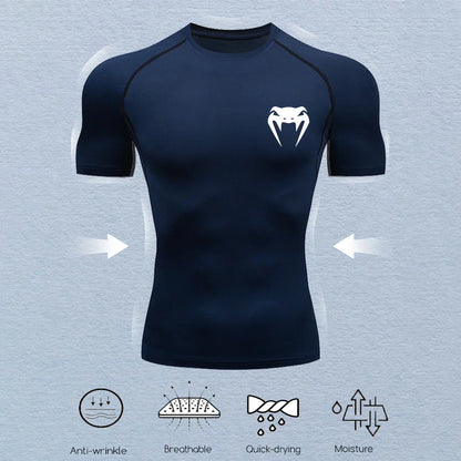 Men's Compression Shirts Fitness Snake Print Gym Shirts Quick Dry Rashguard Short Sleeve Sportswear Jogging Tops Tees Summer