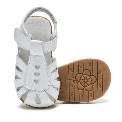 Full Genuine leather Soft sole Girls flat Sandals closed toe kids girls summer shoes