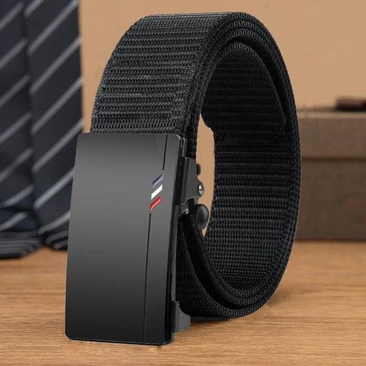 2pcs Men's Belt Outdoor Leisure Sports Belt Toothless Quick Release Automatic Buckle Quality Black Belt