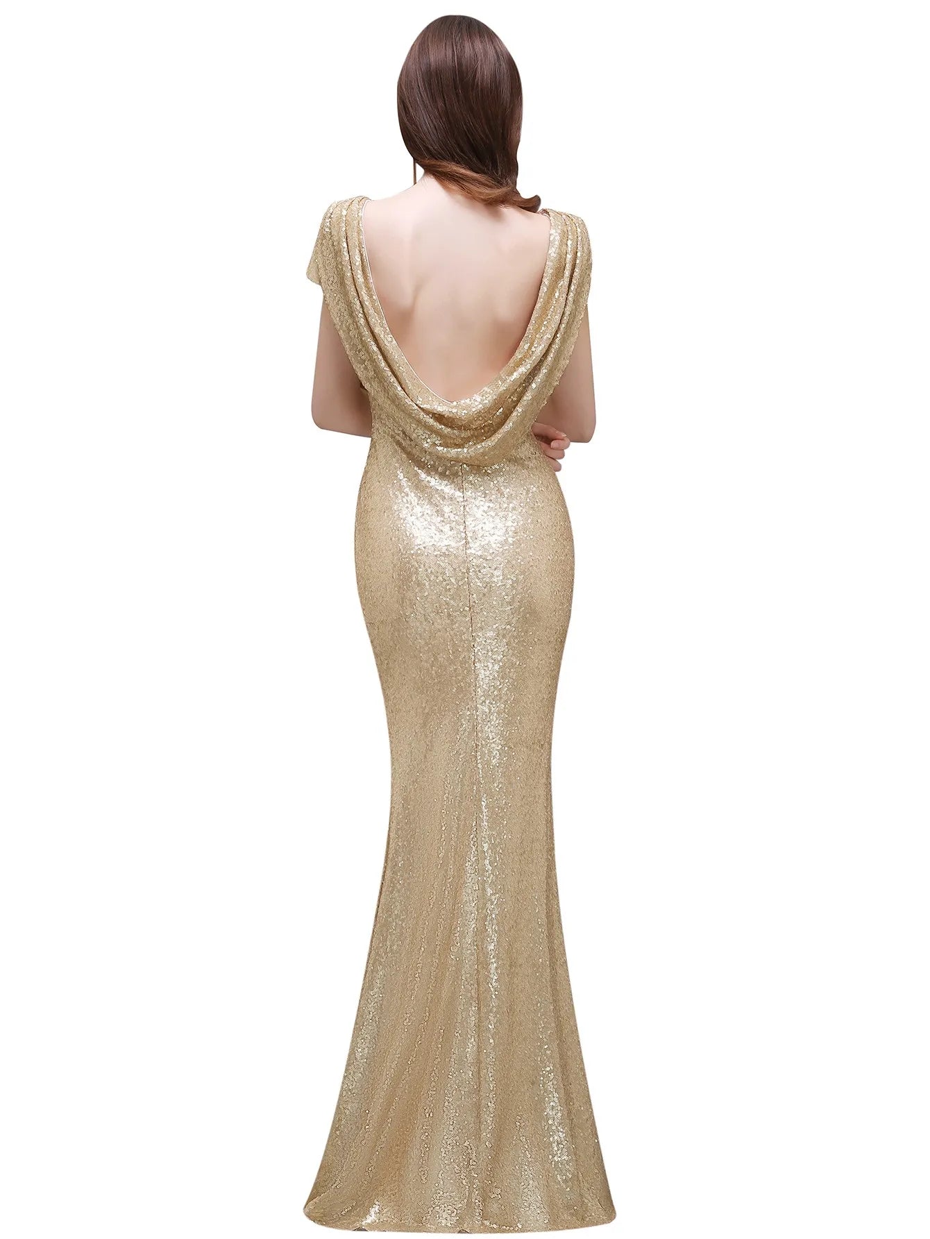 Champagne Sequins Bridesmaid Dresses Mermaid Rose Gold Short Sleeves O Neck Burgundy Summer Formal Wedding Party Guest Gown