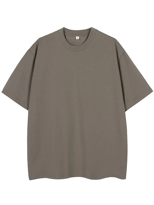 260GSM Summer T Shirt Men Korean Fashion Short Sleeve Loose Basic T-shirts Solid Tops Oversized Tee Unisex