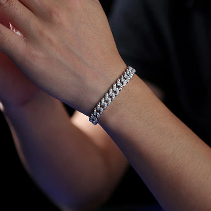 8mm Cuban Link Chain Full Moissanite Diamond Bracelets for Women Men 925 Sterling Silver Hip Hop Punk Iced Out Tennis Bracelet