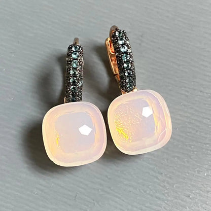 Classic Nudo Earrings Inlay Blue Topaz Zircon With Black Gun Plated Brown Crystal Earrings Fashion Jewelry Gift For Women