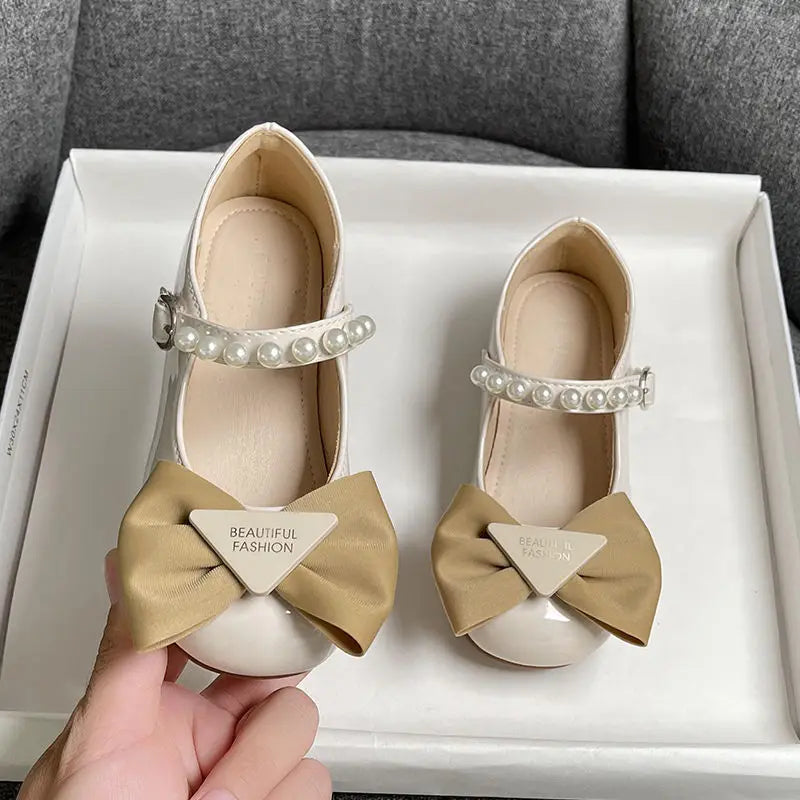 Girls Summer Fashion Princess Shoes Children Pearl Bow Tie Party Shoes Buckle Strap Velcro Sandals Mary Jane Breathable Sandals