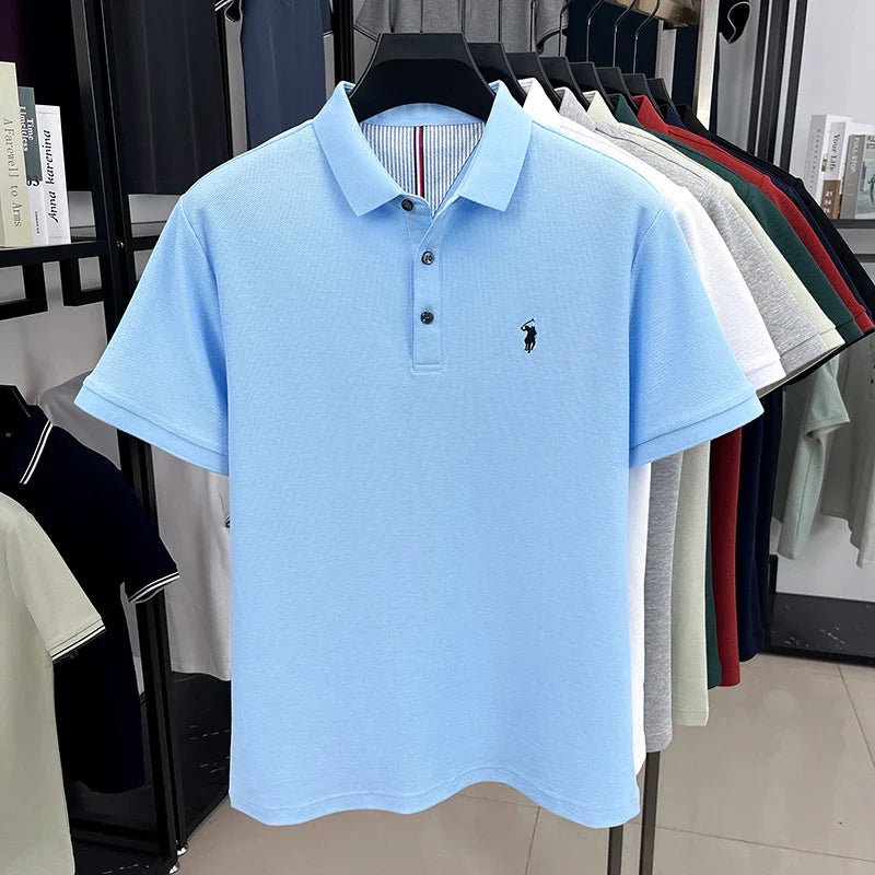 100% pure cotton short sleeve polo shirt summer new breathable men's T-shirt high-end brand Paul Pony embroidered business top
