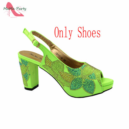 2024 Italian Design Shoes and Bag Set in Pink Color High Quality New Arrivals with Shinning Crystal for Wedding Party