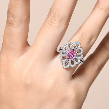 Luxury D VVS1 Moissanite Rings for Women Created Pink Zircon S925 Sterling Silver Flower shape Engagement Wedding Gift