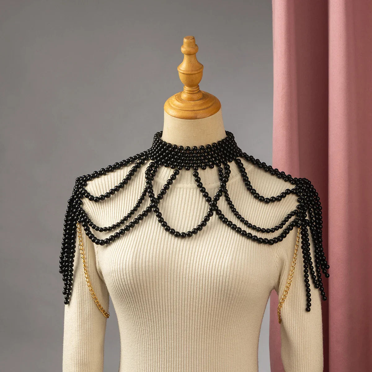 Elegant Bridal Shoulder Chain Jewelry Handmade Beaded Large Necklace Hollow Imitation Pearl Body Chain Wedding Shawl Accessories