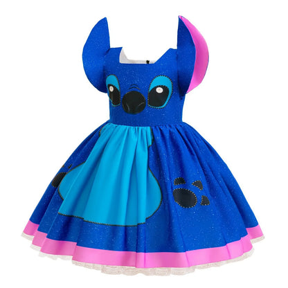 Vestido Lilo Stitch Meninas Disney Stitch Desenho Animado Cosplay Fantasia de Carnaval 2-10 Anos Crianças Desenho Animado Estampado Roupas de Festa de Halloween