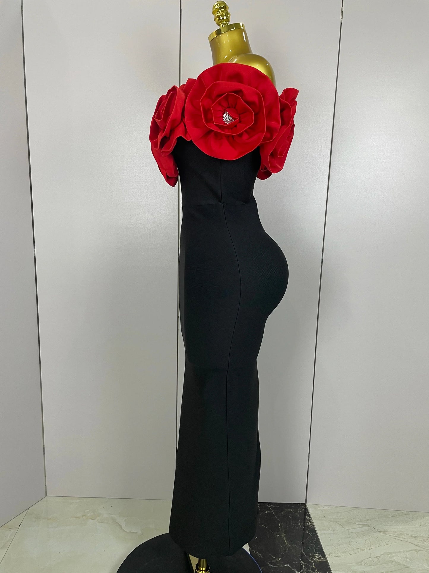 Red Flowers Sexy Off The Shoulder Ankle Lenght Bandage Dress Woman Birthday Party Vestido Wedding Party Outfit