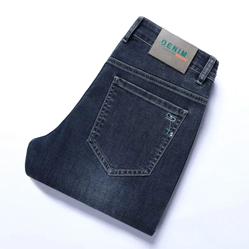 New Autumn/winter 2025 Stretch Wash Jeans for Young Men with Small Straight Elastic WaistJeans Pants Fashion Men's Trousers